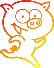 Obraz premium warm gradient line drawing of a cheerful running pig cartoon
