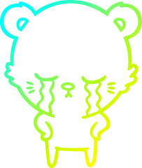 cold gradient line drawing of a crying cartoon bear