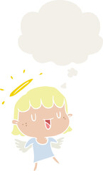 cartoon angel with thought bubble in retro style