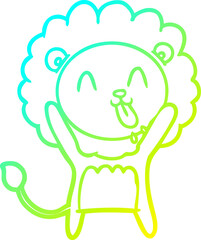 cold gradient line drawing of a happy cartoon lion
