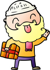 man with beard carrying christmas present