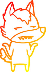 Fototapeta premium warm gradient line drawing of a cartoon wolf showing teeth