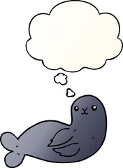 cartoon seal with thought bubble in smooth gradient style