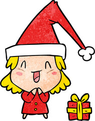 cartoon girl wearing christmas hat