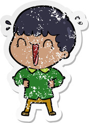distressed sticker of a laughing cartoon man