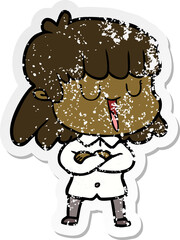 distressed sticker of a cartoon woman