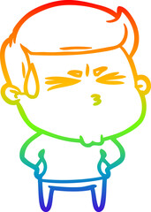 rainbow gradient line drawing of a cartoon frustrated man