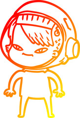 warm gradient line drawing of a cartoon astronaut woman