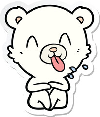 sticker of a rude cartoon polar bear sticking out tongue