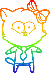 rainbow gradient line drawing of a cartoon cat