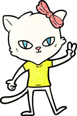 Obraz na płótnie Canvas cute cartoon cat girl giving peace sign