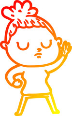 warm gradient line drawing of a cartoon calm woman