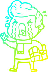 cold gradient line drawing of a cartoon crying man