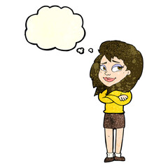cartoon woman with crossed arms with thought bubble
