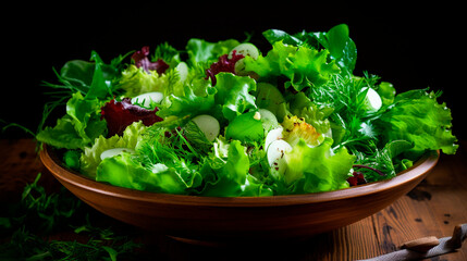 Lettuce leaves in a bowl. Generative AI,