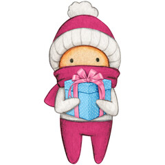 Watercolor hand drawn cute winter character