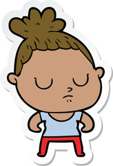 sticker of a cartoon calm woman