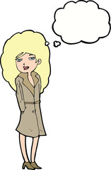 cartoon female spy with thought bubble