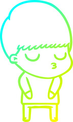 cold gradient line drawing of a cartoon calm boy