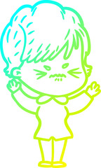 cold gradient line drawing of a cartoon frustrated woman