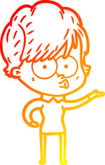 warm gradient line drawing of a cartoon woman