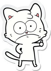 sticker of a cartoon nervous cat