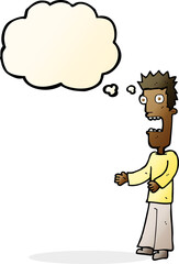 cartoon man freaking out with thought bubble