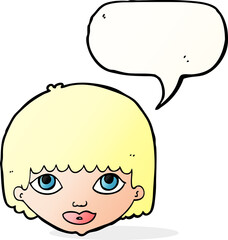 cartoon female face with speech bubble