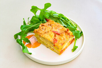 Turkish Dessert Sobiyet Baklava, mussels baklava and classic baklava with Pistachio . Didye, Cevizli, Fistikli Baklava, top view.