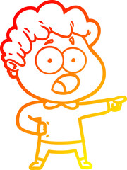 warm gradient line drawing of a cartoon man gasping in surprise