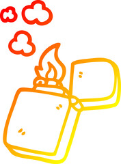 warm gradient line drawing of a cartoon gold lighter