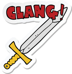 Obraz premium sticker of a cartoon clanging sword