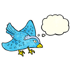 cartoon garden bird with thought bubble