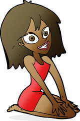 cartoon happy woman in dress