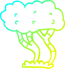 cold gradient line drawing of a cartoon tree