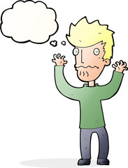 cartoon frightened man with thought bubble