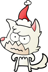 hand drawn gradient cartoon of a annoyed fox wearing santa hat