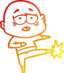 warm gradient line drawing of a cartoon tired bald man