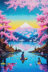 Zelfklevend Fotobehang Illustration of a japanese landscape in the mountain. Generative ai © Svfotoroom