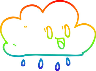 rainbow gradient line drawing of a cartoon expressive weather cloud