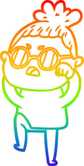 rainbow gradient line drawing of a cartoon annoyed woman