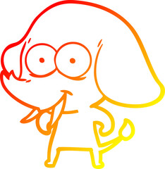 warm gradient line drawing of a happy cartoon elephant