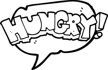 freehand drawn speech bubble cartoon hungry text