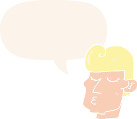 cartoon handsome man with speech bubble in retro style
