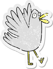 distressed sticker of a cartoon bird squawking