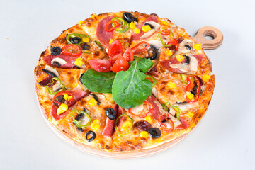 Delicious mixed pizza with rich content. Menu concept of choice and diversity. Karisik pizza