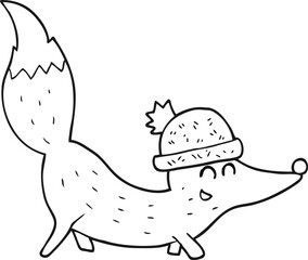 freehand drawn black and white cartoon little wolf