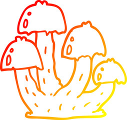 warm gradient line drawing of a cartoon mushrooms