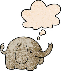 cartoon elephant with thought bubble in grunge texture style