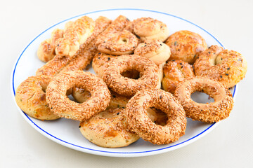 Turkish homemade sweet and savory cookies .Tatli tuzlu kurabiye. Kuru pasta
